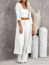 Women Cozy Ribbed Lounge & Sleepwear Set - Soft Long Sleeve Robe, Crew Neck Tank, & Lace-Up Pants - Perfect For Relaxation And Everyday Comfort